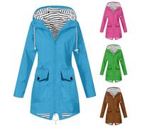 Rain Jacket Women Waterproof Long Hooded Raincoat Solid Zipper Loose Fit Windbreaker Autumn Windproof Jackets with Hood Outdoor Camping Hiking Overcoat Plus Size S-5XL