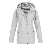 Rain Jacket Womens Lightweight Raincoat with Striped Lining | Ladies Hooded Showerproof Mac Jacket for Spring White