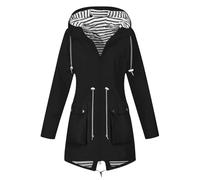 Rain Jacket Women's Plain Softshell Jacket Women's Waterproof Lined with Striped Punch Jacket Breathable Transition Jacket Spring Autumn Lightweight Hooded Jacket Zip Outdoor Jacket, black, 3XL