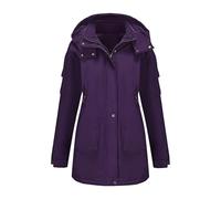 Rain Jacket Women's Waterproof Breathable Hiking Jacket Windbreaker Lightweight Outdoor Jacket Mesh Lined Bicycle Jackets with Hood, Jacket Autumn Women, Loose Fit, D-Dark Purple, 3XL