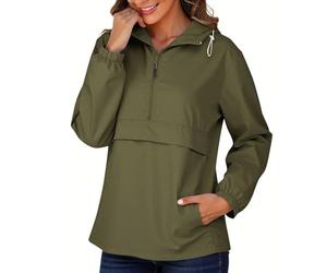 Rain Mac Women Womens Retro Sport Half Zip Running Jacket Showerproof | Ladies Urban Pullover Windbreaker Anorak for Walking Army Green