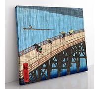 Rain Over the Bridge by Utagawa Hiroshige Asian Japanese Canvas Wall Art Print Ready to Hang, Framed Picture for Living Room Bedroom Home Office Décor, 50x50 cm (20x20 Inch)