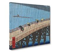 Rain Over the Bridge by Utagawa Hiroshige Asian Japanese Canvas Wall Art Print Ready to Hang, Framed Picture for Living Room Bedroom Home Office Décor, 20x20 Inch (50x50 cm)