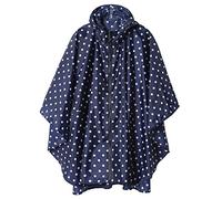 Rain Poncho Adult Waterproof Outdoor Hooded, Poncho Waterproof for Women with Zipper, Festival Ponchos Waterproof Long, Waterproof Capes Plus Size, Dark Blue with Dots