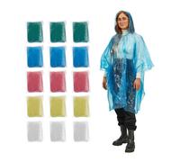 Relaxdays Disposable Rain Poncho, Set of 15, Raincoat with Hood, 5 Colours, Unisex, Multicoloured