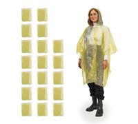 Relaxdays Set of 20 Rain Ponchos, Disposable Hooded Cape, for Festival, Waterproof, One Size, for Women & Men, Yellow, 123 x 125 x 0.01 cm