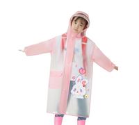 Rain Poncho Hooded Kids Unisex Raincoat Reusable Girls Boys Waterproof Ponchos Animal Pattern Coat Cover Rainwear 5-6 Years Pink