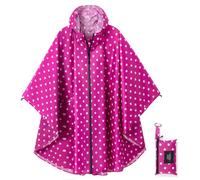 Rain Poncho Jacket Coat Hooded Zipper Style for Women/Men/Adult with Pocket, Red Rose/Creamy White, One size