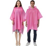 Rain Poncho Raincoats Waterproof for Adult, Family Pack Coats for Men Women, Reusable Jacket with Hood for Camping, Disney, Hiking, Travel, Pink