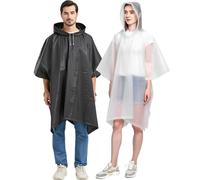 Rain Poncho Raincoats Waterproof for Adult, Family Pack Coats for Men Women, Reusable Jacket with Hood for Camping, Disney, Hiking, Travel, 1White+1Black