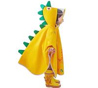Rain Poncho Waterproof Kids Raincoat Reusable Toddler Rainsuit Dinosaurs Cartoon Lightweight Rain Jacket Baby Boys Girls Rainwear Yellow 4-7 Years