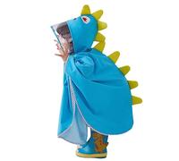 Rain Poncho Waterproof Kids Raincoat Reusable Toddler Rainsuit Dinosaurs Cartoon Lightweight Rain Jacket Baby Boys Girls Rainwear Blue 1-3 Years