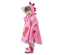 Rain Poncho Waterproof Kids Raincoat Reusable Toddler Rainsuit Dinosaurs Cartoon Lightweight Rain Jacket Baby Boys Girls Rainwear Pink 1-3 Years