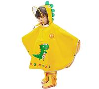 Rain Poncho Waterproof Kids Raincoat Reusable Toddler Rainsuit Dinosaurs Cartoon Lightweight Rain Jacket Baby Boys Girls Rainwear Yellow 1-3 Years
