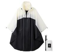 Rain Poncho with Side Pocket Adults Stylish Polyester Potable Waterproof Rain Cape with Hood Zipper Styles - Multicoloured - Large