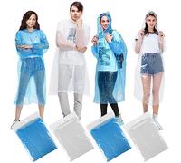 Rain Ponchos Adult, 4 Pack Waterproof Rain Poncho for Women and Men - One Size Disposable Raincoats Emergency with Hood and Sleeves Family Pack for Outdoor, Theme Parks,Festivals, Camping, Hiking