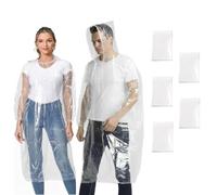 Rain Ponchos Disposable Adults, 5 Pcs Waterproof Poncho Clear Family Pack Raincoats with Hood Sleeves for Disney Travel, Emergency, Outdoors