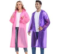 Rain Ponchos for Adults Reusable - Borogo 2Pcs Raincoats Emergency Survival With Hoods And Sleeves for Women Men Pink&Purple
