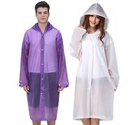 Rain Ponchos for Adults, Reusable Raincoats for Women and Men, Emergency Rain Jacket with Hood for Disney, Camping, Outdoor Hiking (1 White + 1 Purple)