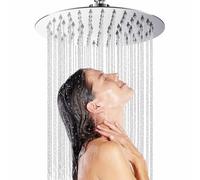 Rain Shower Head 304 Stainless Steel Replacement Rainfall Shower Heads 10'' High Pressure Rainfall Showerhead with Angle Adjustment Silicone Jets for The Ultimate Shower Experience Silvery (Round)