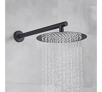Rain Shower Head with Arm, Round Stainless Steel Shower Heads, Waterfall Full Body Coverage, Wall Mounted Shower Head Set, Bathroom Shower Accessories Black,8Inch,10inch
