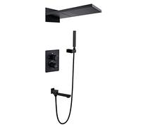 Rain Shower System Black Led Digital Display Shower Faucet Set Wall Mounted Shower Combo Set Brass Rain Mixer Shower with 2 Functions 560×230 Mm Shower Head, Handheld Sho