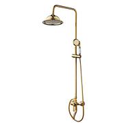 Rain Shower System Gold Luxury Shower Faucet Set Single Handle Shower Combo Set Wall Mounted Rain Mixer Shower with Waterfall Tub Spout, Handheld Shower, 8 Inch Shower Head