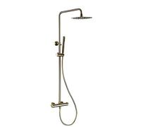 Rain Shower System Thermostatic Shower Combo Set Wall Mounted Brushed Gold Bathroom Shower Faucet Set with Rain Shower Head, Brass Hand Shower, 12 Inch