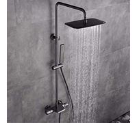 Rain Shower System, Thermostatic Shower Combo Set, Wall Mounted Brushed Gold Bathroom Shower Faucet Set with 200x300mm Ultra-Thin Stainless Steel Top Spray, Handheld Flower Shower,Chrome(Gris)