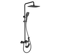 Rain Shower System Thermostatic Shower Faucet Set Complete Wall Mounted Shower Combo Set Brass Rain Mixer Shower with Tub Spout, 3 Mode Handheld Shower, Shower Head, Bidet Sprayer,Black