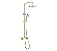 Rain Shower System Thermostatic Shower Faucet Set Complete Wall Mounted Shower Combo Set Brass Rain Mixer Shower with Waterfall Tub Spout, 3 Mode Handheld Shower, ABS Shower Head,G
