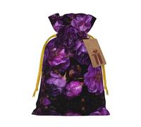 Rain-Soaked Purple Rose Printed Drawstring Christmas Linen Gift Bag, Perfect For Gift Bags, Candy Bags