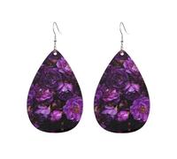 Rain-Soaked Purple Rose Printed Droplet Shaped Acrylic Personalized Earrings, Suitable For Wearing In Various Occasions