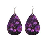 Rain-Soaked Purple Rose Printed Droplet Shaped Acrylic Personalized Earrings, Suitable For Wearing In Various Occasions