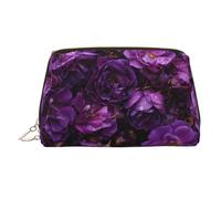 Rain-Soaked Purple Rose Printed Leather Portable Makeup Bag with Full Width Printed Design