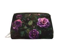 Rain-Soaked Purple Rose Printed Leather Portable Makeup Bag with Full Width Printed Design