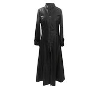 Rain Trench Coats for Women Outdoor Coat Plus Size Europe And The United States Solid Color Lapel Long Temperament Zipper Coat PU Leather Ladies Fleece Jackets Full Zip (Black, XXXXXL)