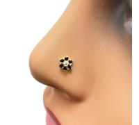 Raina Jewels Women's 22ct Yellow Gold Floral Black Cubic Zirconia Stone Nose Pin/Stud 5mm Width Raina Jewels Gold One Size