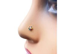 Raina Jewels Women's 22ct Yellow Gold Floral Multicolour Stone Nose Pin/Stud 4 mm Width Raina Jewels Gold One Size