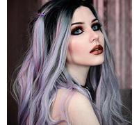 RainaHair 24inch Colorful Wavy Wig Pastel Grey Pink Purple Lace Front Wigs for Women Fashion Hairstyle Synthetic Heat Resistant Fiber Wig Side Part Natural Look