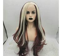 RainaHair 26inches Wine Red Lace Front Wigs with White Blonde Highlight Side Parting Long Wavy Natural Looking Synthetic Wigs for Women Christmas Party (Wine Red with White Blonde Highlight)
