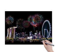 rainbbow scratch- City Landmarks Scratch Off Paper, Creative Doodle Pad Activity, Versatile Usage Parrty Craft Arts Kit | Birthday Halloween Christmas Parrty Games Projects Fun Drawing Supplies