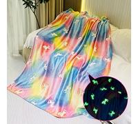 RAINBEAN Glow In The Dark Throw Blanket, Unicorn Blanket for Girls, Luminous Kids Blanket, Soft Flannel Fuzzy Blankets for Girls, Birthday Christmas Unicorn Gifts (127cm x 150cm)