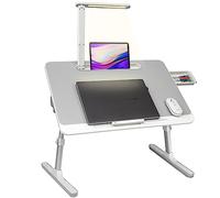 RAINBEAN Lap Desk for Lap top, Portable Bed Table Desk, Laptop Desk with LED Light and Drawer, Adjustable Laptop Stand for Bed/Sofa/Study/Reading-White