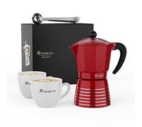 RAINBEAN Moka Pot 6 Cup, Aluminum Stovetop Espresso Coffee, Italian Cuban Greca Coffee, Stove Top Coffee Maker Mocha Pot, Red Cafetera Cubana Italian Espresso Maker Gift Set (Red, 6 CUP)