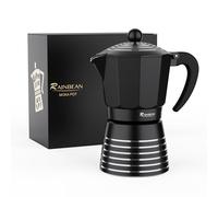 RAINBEAN Moka Pot 6 Cup Set Espresso Maker, Steam Italian Stovetop Coffee Makers Percolator, Aluminum Ripple Ring Design, Easy To Use & Clean,Black