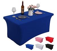 Rainberg 1 Pack Spandex Table Cover, Blue Tablecloth 4FT, Washable and Wrinkle Resistant Stretch Rectangular Patio Table Cover for Event, Wedding, Banquet & Parties. (122Lx76Wx76H) cm