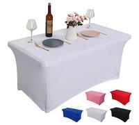 Rainberg 1 Pack Spandex Table Cover, White Tablecloth 6FT, Washable and Wrinkle Resistant Stretch Rectangular Patio Table Cover for Event, Wedding, Banquet & Parties. (183Lx76Wx76H) cm