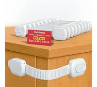 Rainberg 10 Pack Child Locks for Kitchen Cupboards, Adjustable Childproof Straps, White | 4.45 X 7.5inch Length | No-Tools Installation | Baby Cupboard Safety Locks for Drawers, Appliances