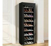 Rainberg 10 Tier Shoes Rack with Dustproof Cover, Shoe Storage Cabinet, Shoe Organizer, Easy to Assemble, Hold up to 25-30 Pairs (H 158cm x W 58cm x D 30cm) (Black)